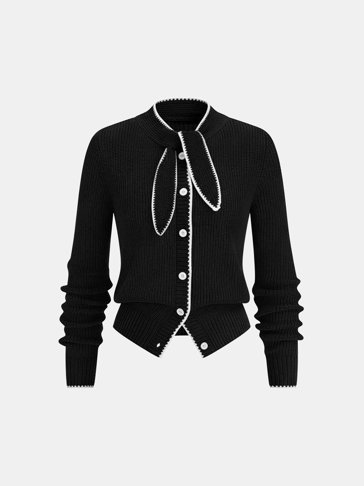 Tie Neck Contrast Trim Wool Blend Cardigan for Women
