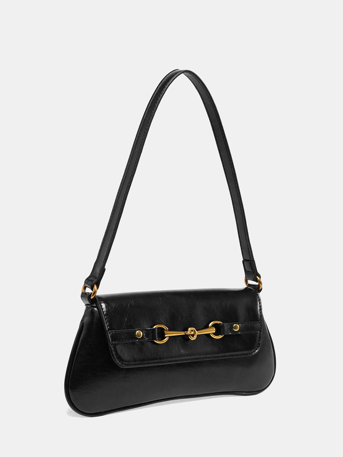 Horsebit PU Leather Shoulder Bag with Adjustable Strap