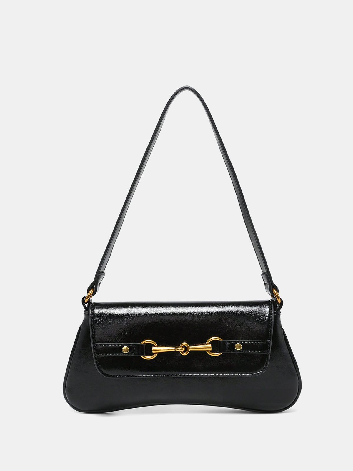 Horsebit PU Leather Shoulder Bag with Adjustable Strap