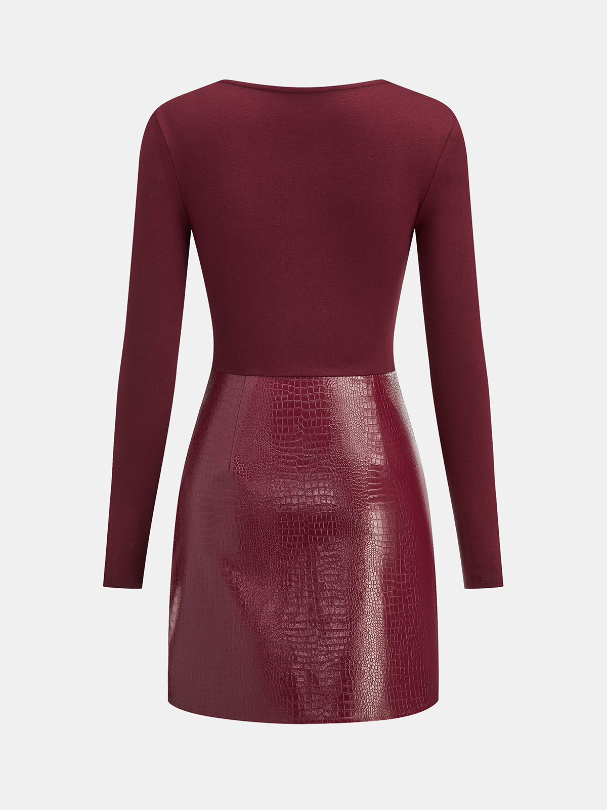 Faux Leather Paneled Knit Mini Dress with Back Zip Closure