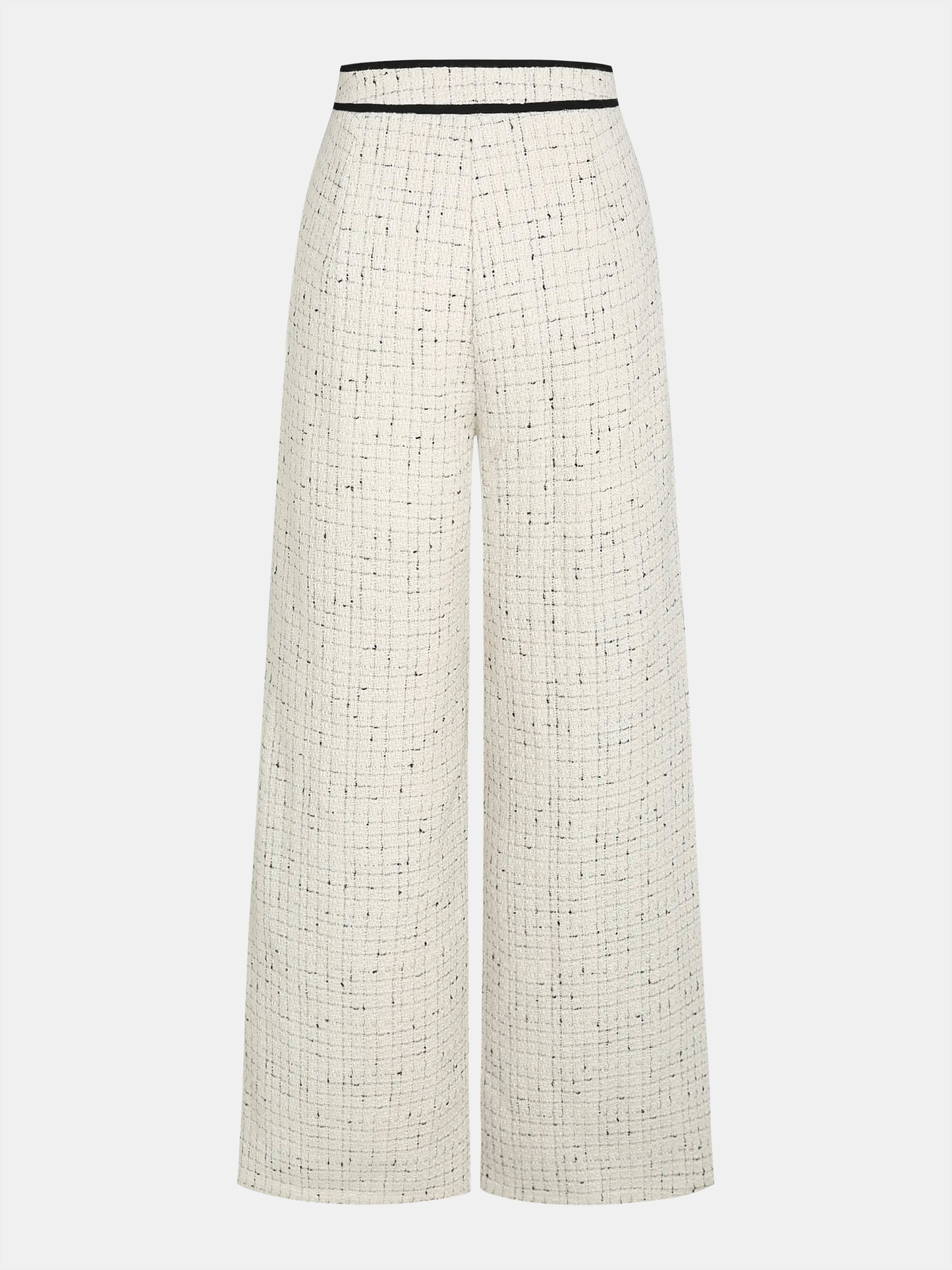 Contrast Waistband Tweed Wide-Leg Pants for Women's Workwear Essentials