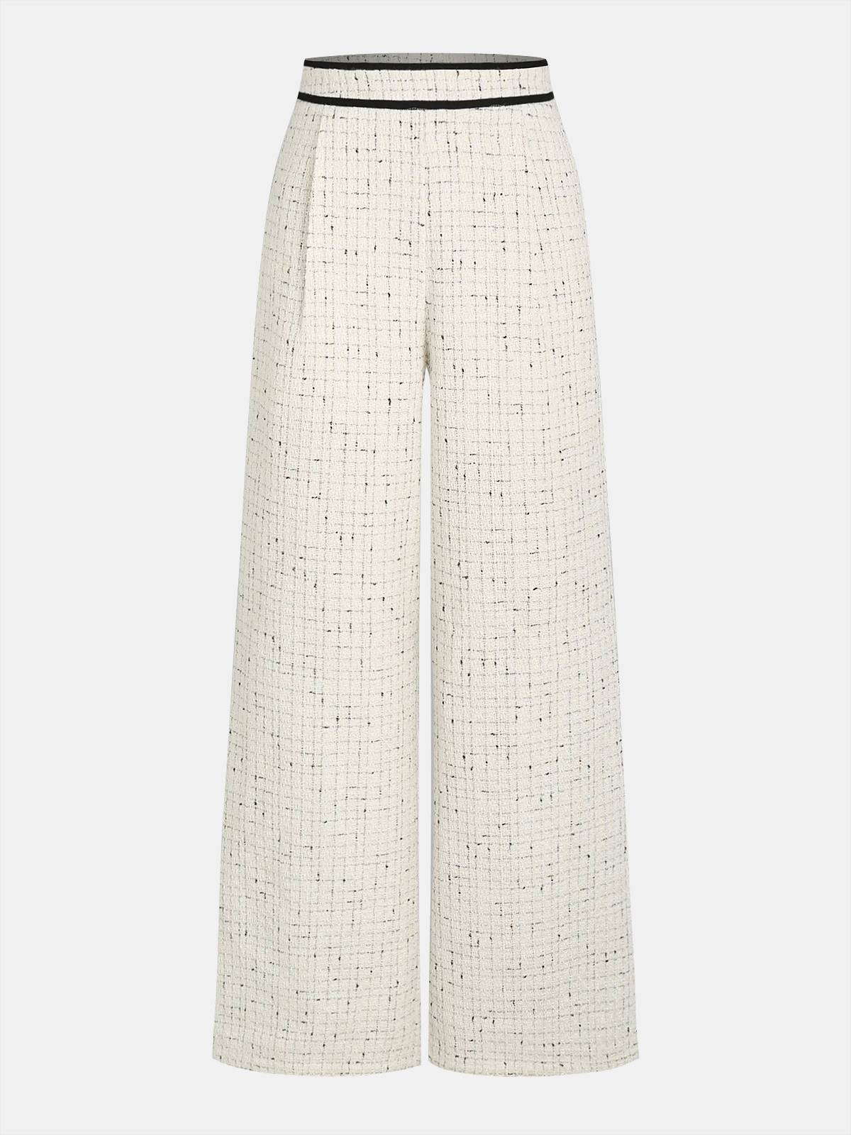 Contrast Waistband Tweed Wide-Leg Pants for Women's Workwear Essentials