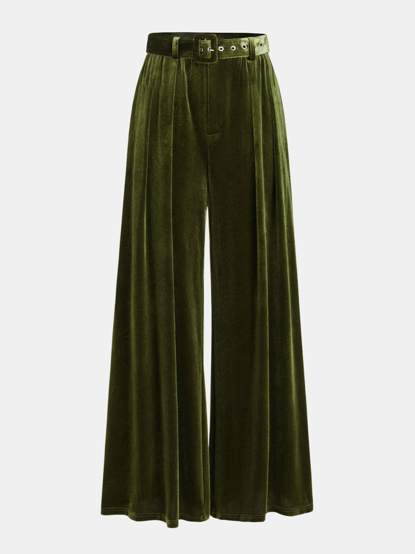Belted Pleated Velvet Wide-Leg Pants High Waist Elegant Comfort