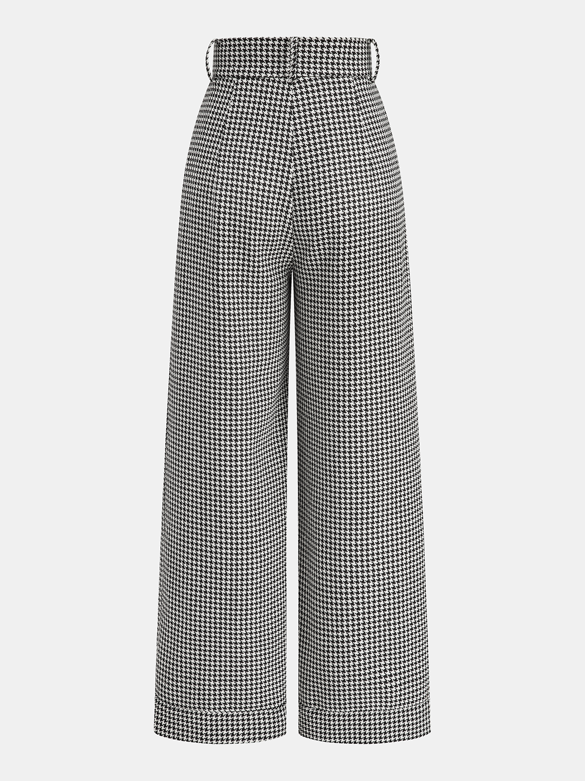 Houndstooth Pleated Buttoned Wide Leg Fashion Pants for Women