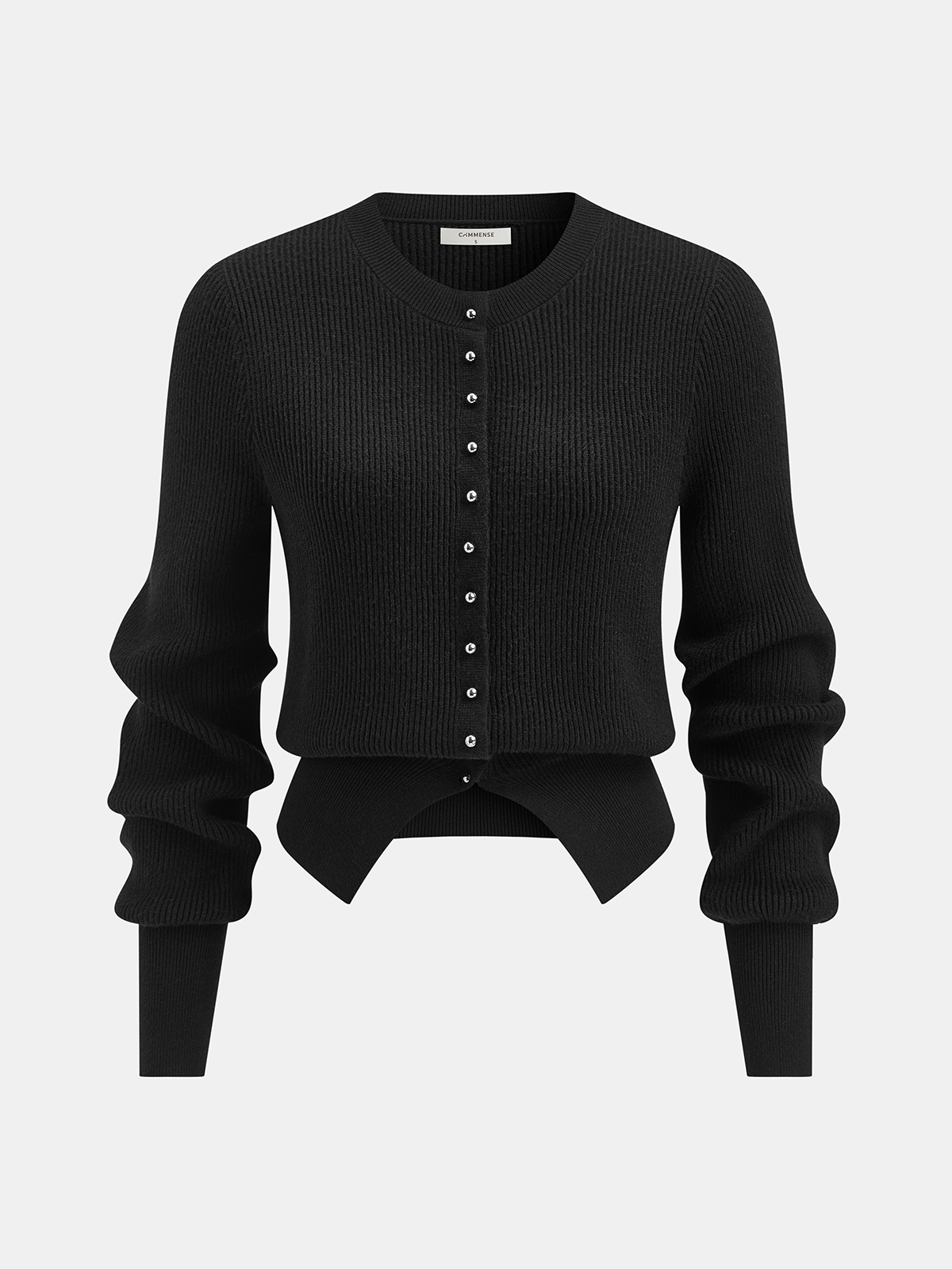 Puff Sleeve Rib-Knit Cardigan Stylish Comfortable Women's Top