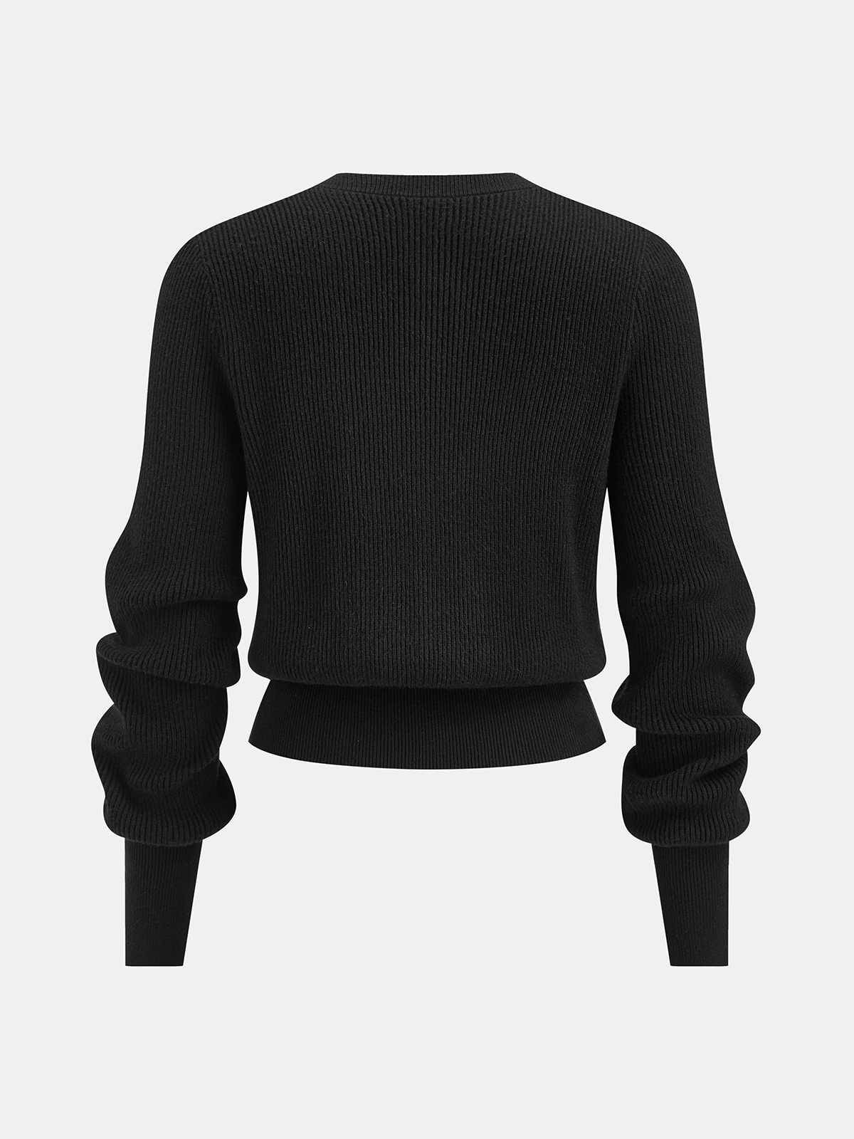 Puff Sleeve Rib-Knit Cardigan Stylish Comfortable Women's Top