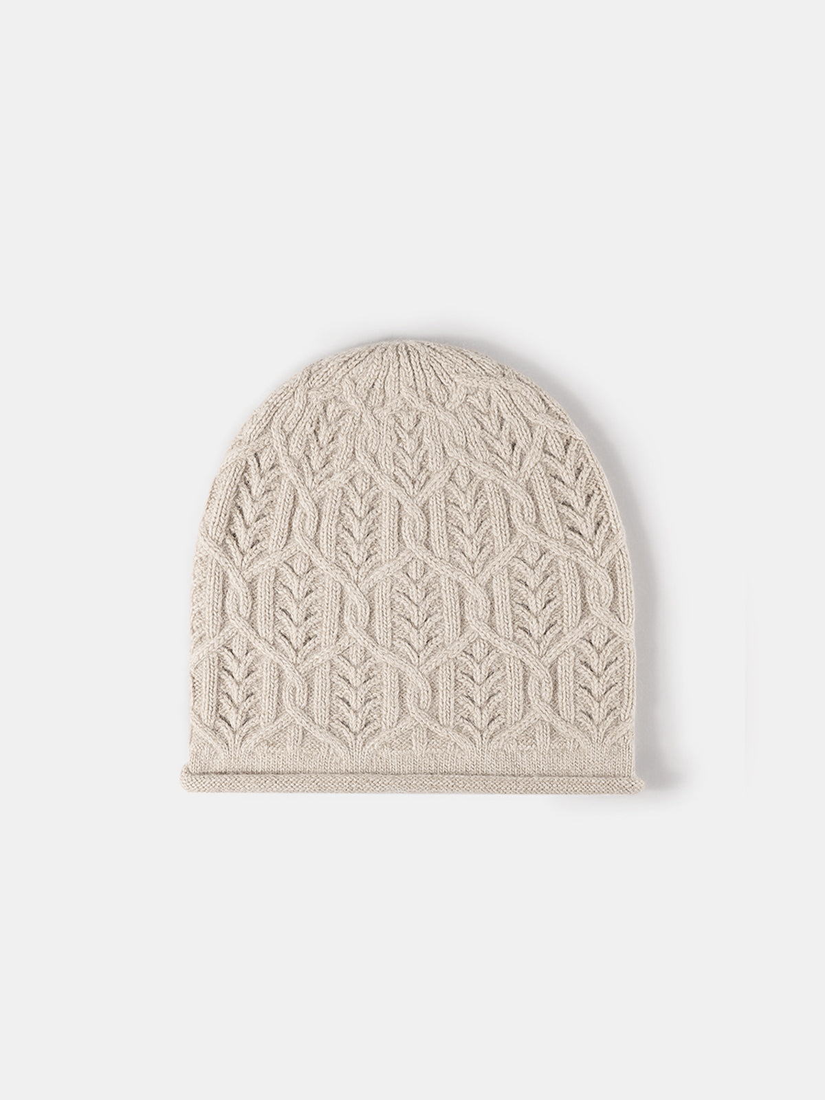 Leaf Cable Pattern Wool Knit Beanie Handmade Winter Hat Unisex
