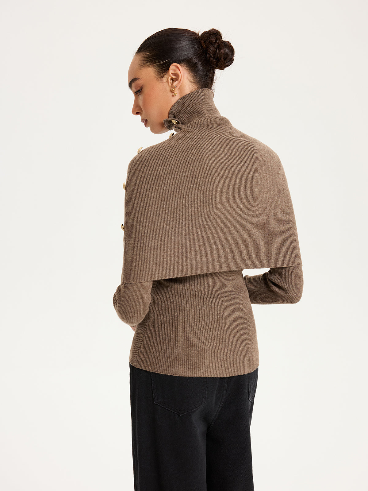 Ribbed Knit Top & Turtleneck Shawl Two-Piece Set, Perfect for Fall Layering
