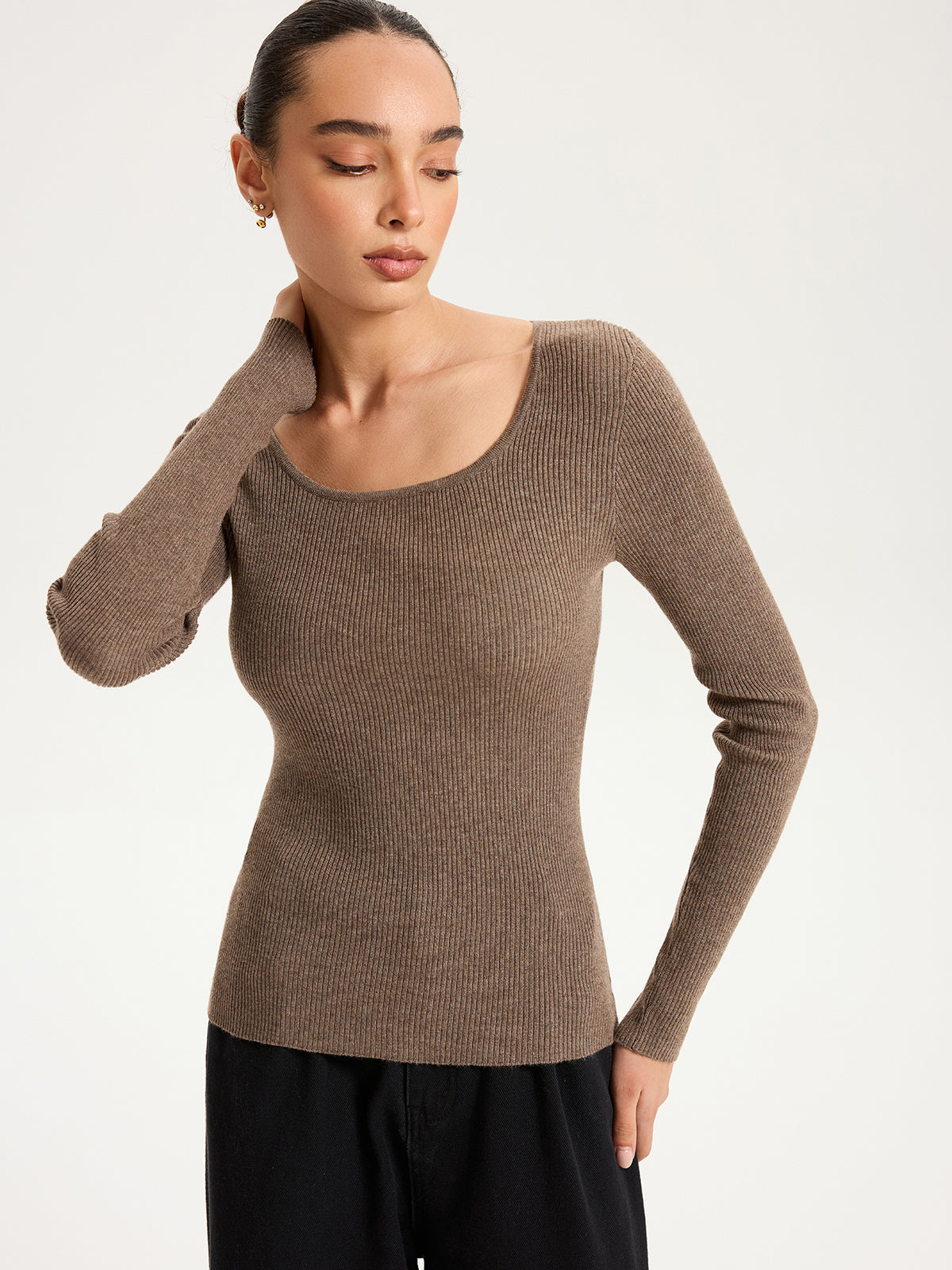 Ribbed Knit Top & Turtleneck Shawl Two-Piece Set, Perfect for Fall Layering