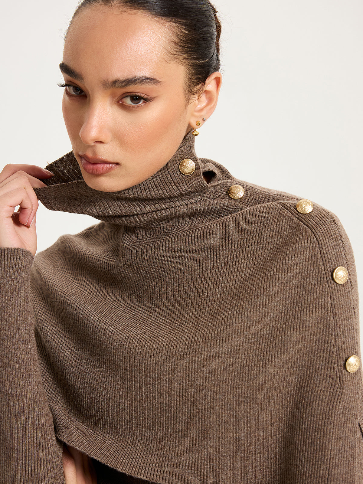 Ribbed Knit Top & Turtleneck Shawl Two-Piece Set, Perfect for Fall Layering