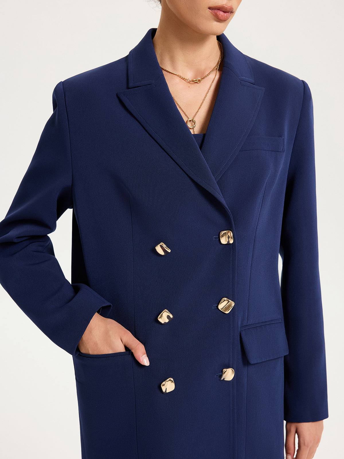 Metal Double-Breasted Oversized Blazer for Women, Trendy Tailored Fit