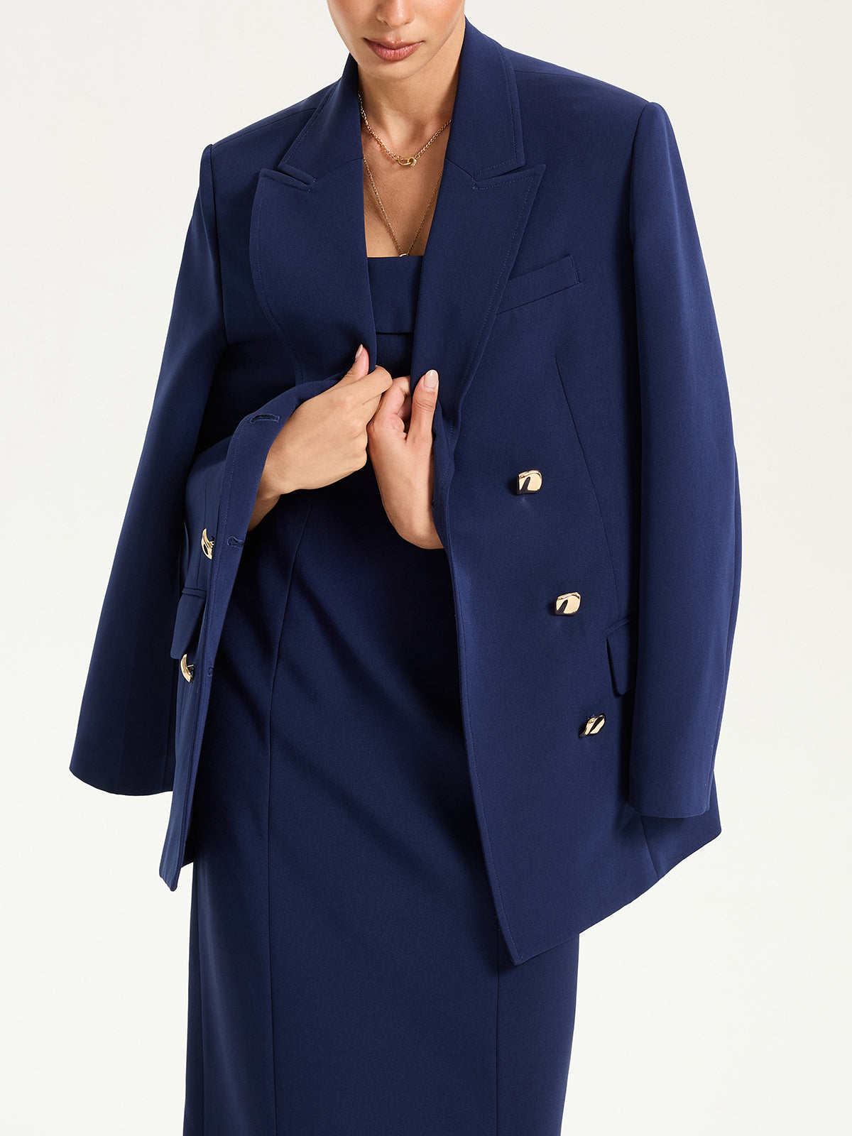 Metal Double-Breasted Oversized Blazer for Women, Trendy Tailored Fit