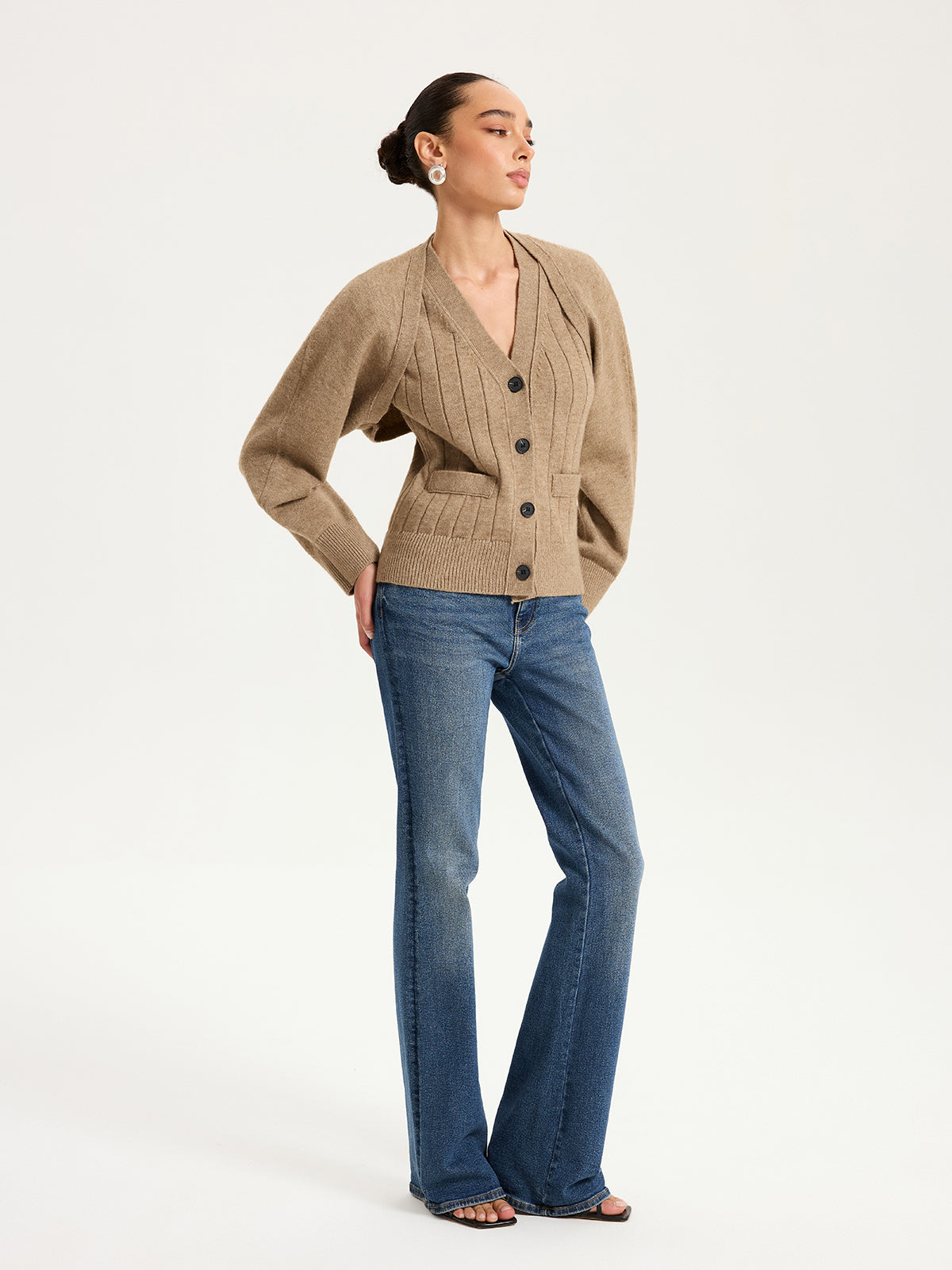 V-Neck Vest and Cardigan Knitted Two-Piece Set, Cozy Women's Winter Apparel