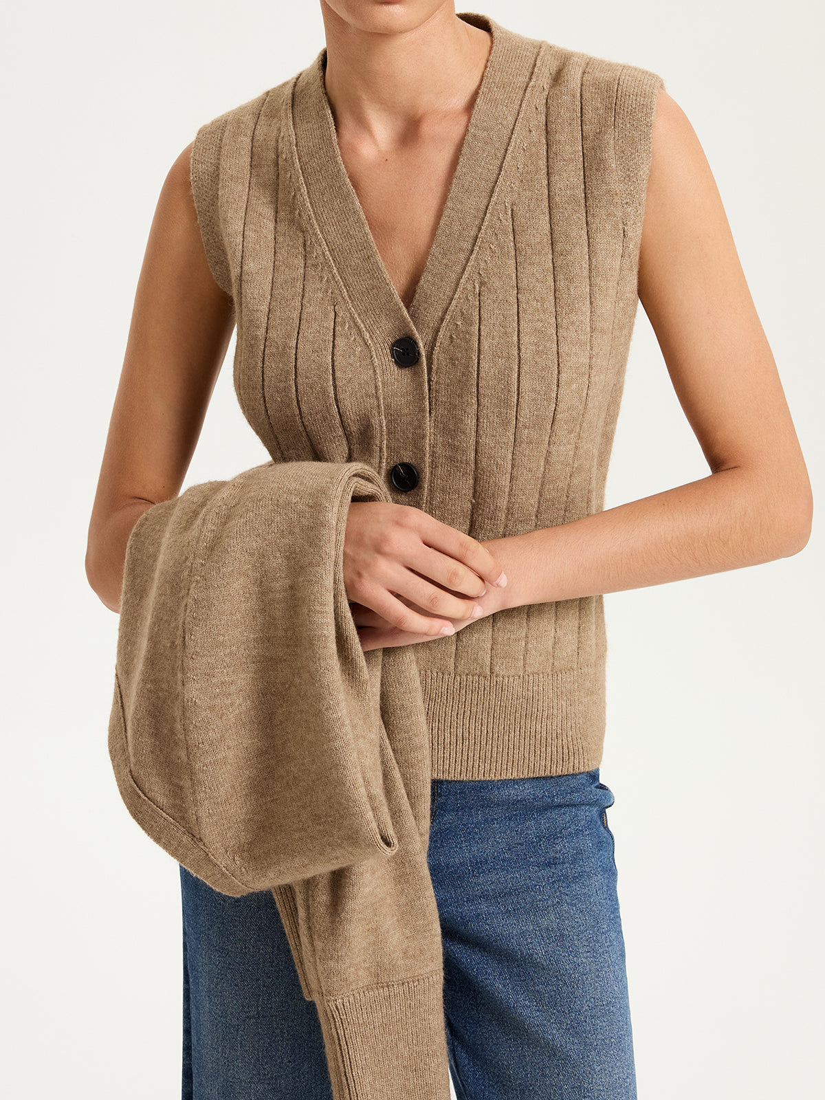 V-Neck Vest and Cardigan Knitted Two-Piece Set, Cozy Women's Winter Apparel