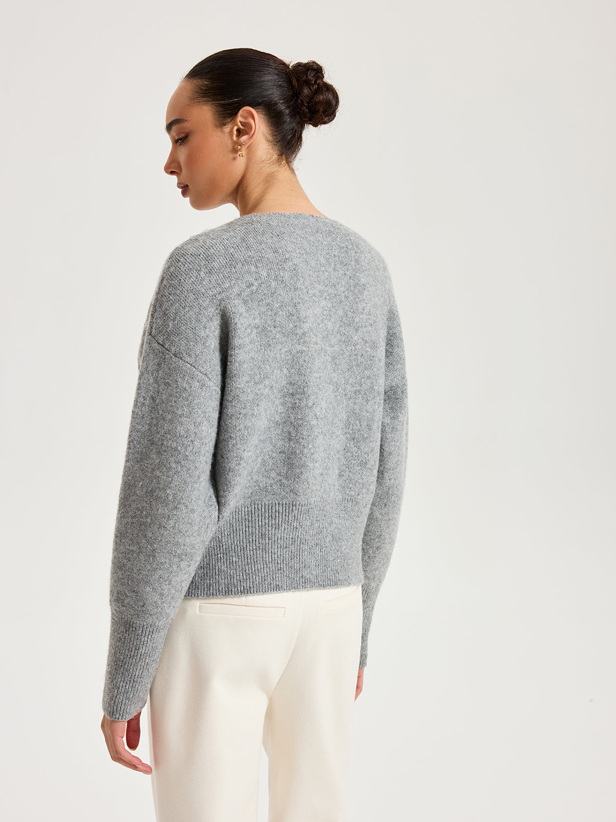 Asymmetric Metal Button Wool-Blend Cardigan for Women