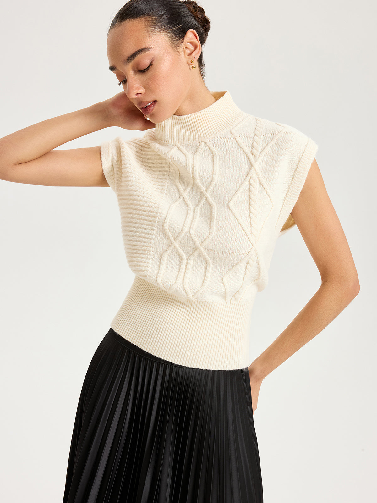 Mock Neck Cap Sleeve Sweater Vest for Women Casual Layering