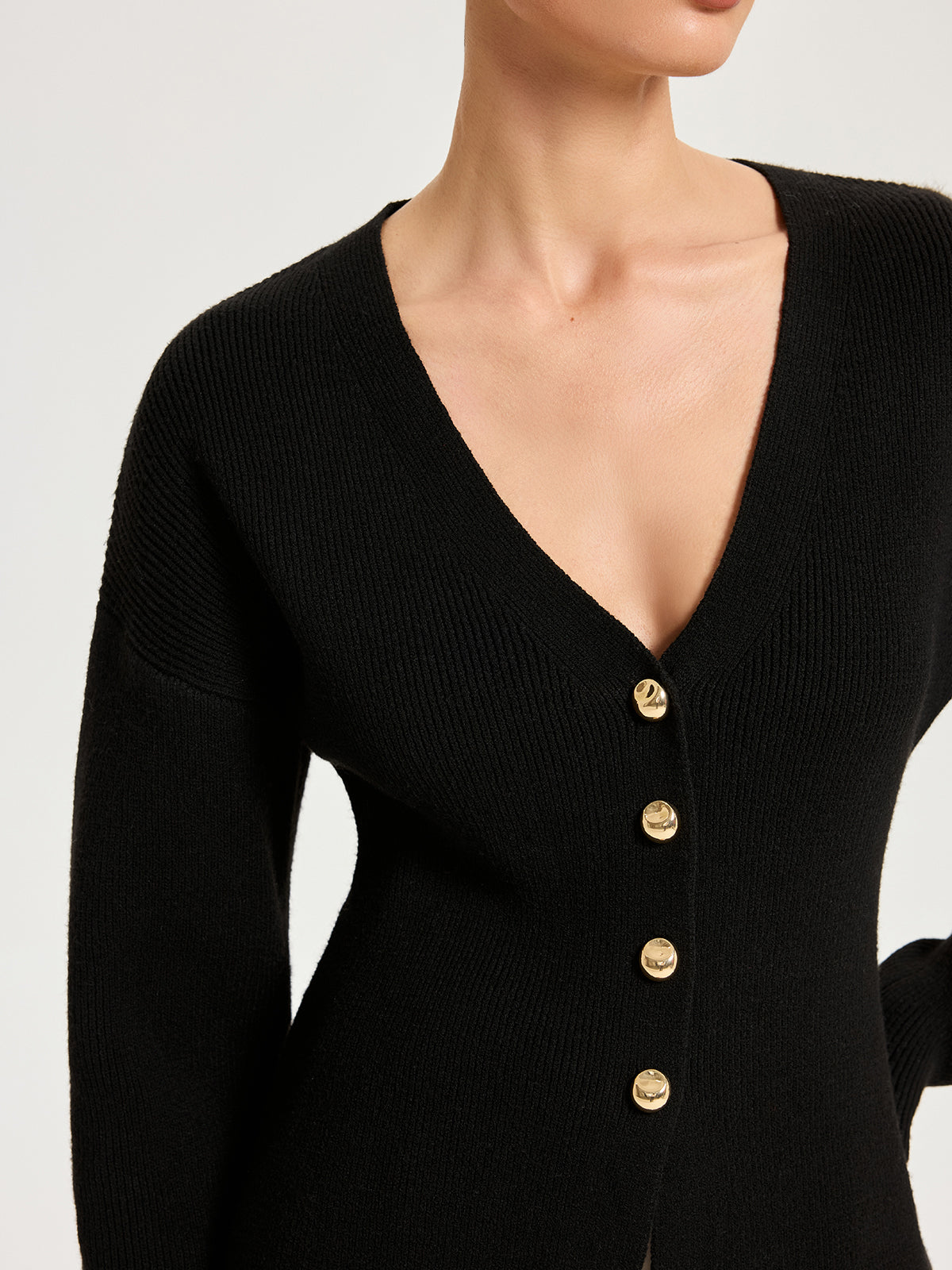 Wool-Blend V-Neck Button Cardigan with Pockets for Women