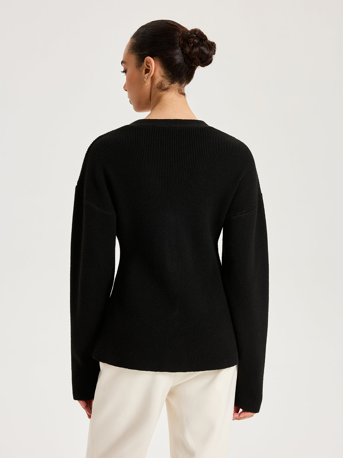 Wool-Blend V-Neck Button Cardigan with Pockets for Women