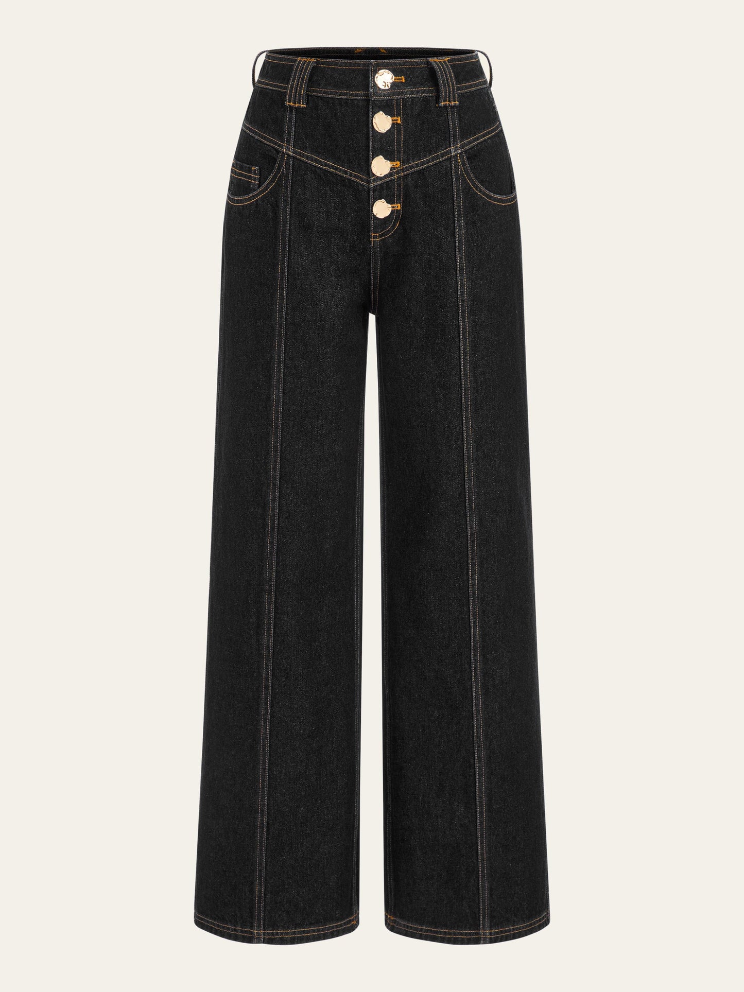 Mid-Waist Wide-Leg Button Front Jeans with Classic Denim Style