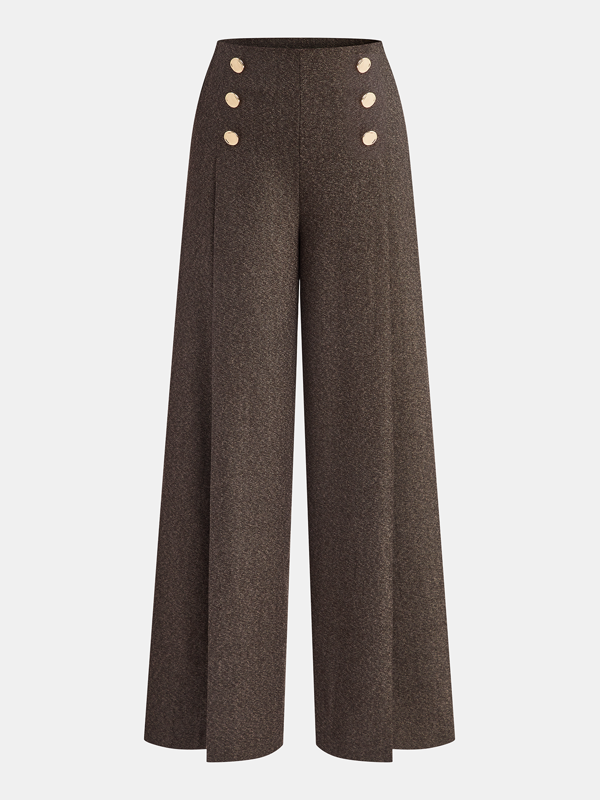 Buttoned Twill Retro Pants Vintage Inspired High Waist Fit