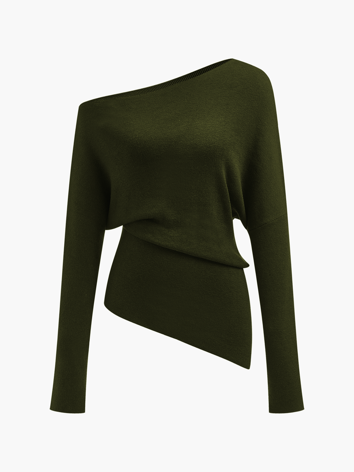 Wool-Blend Asymmetrical Neck Knit Top for Women, Comfort Fit
