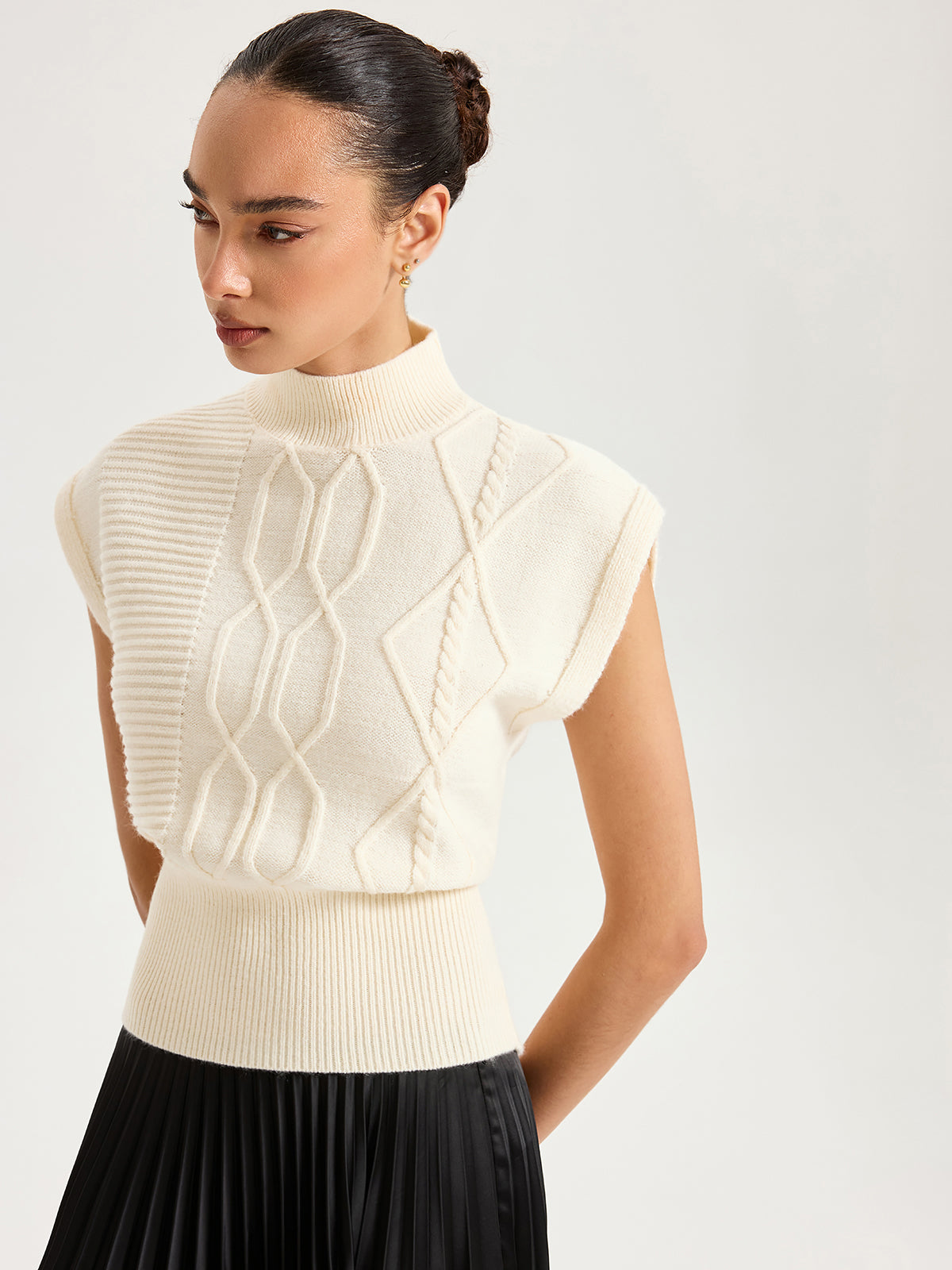 Mock Neck Cap Sleeve Sweater Vest for Women Casual Layering