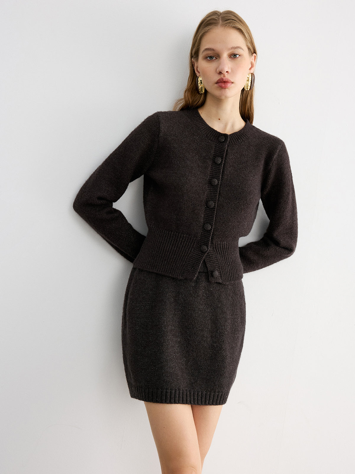 Slim-Fit Knit Cardigan and Mini Skirt Set for Women Casual Wear