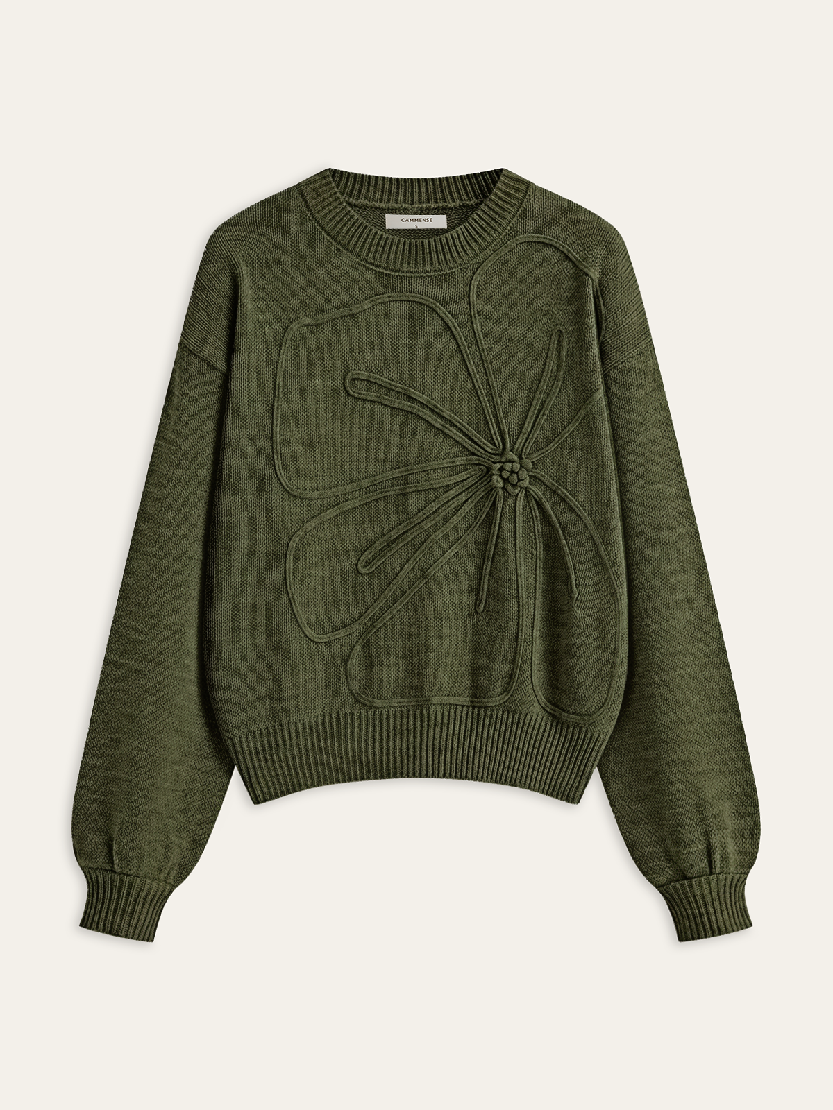 Flower Applique Sweater Elegant Casual Embroidered Pullover