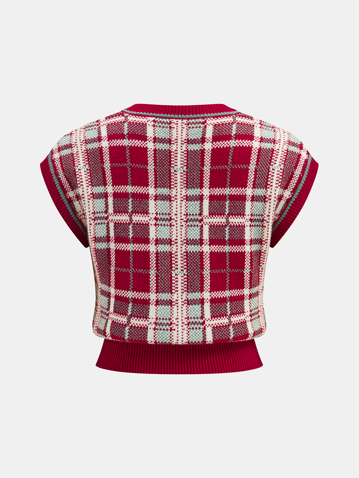 Cap Sleeve Plaid Knit Vest - Women's Casual Layering Piece
