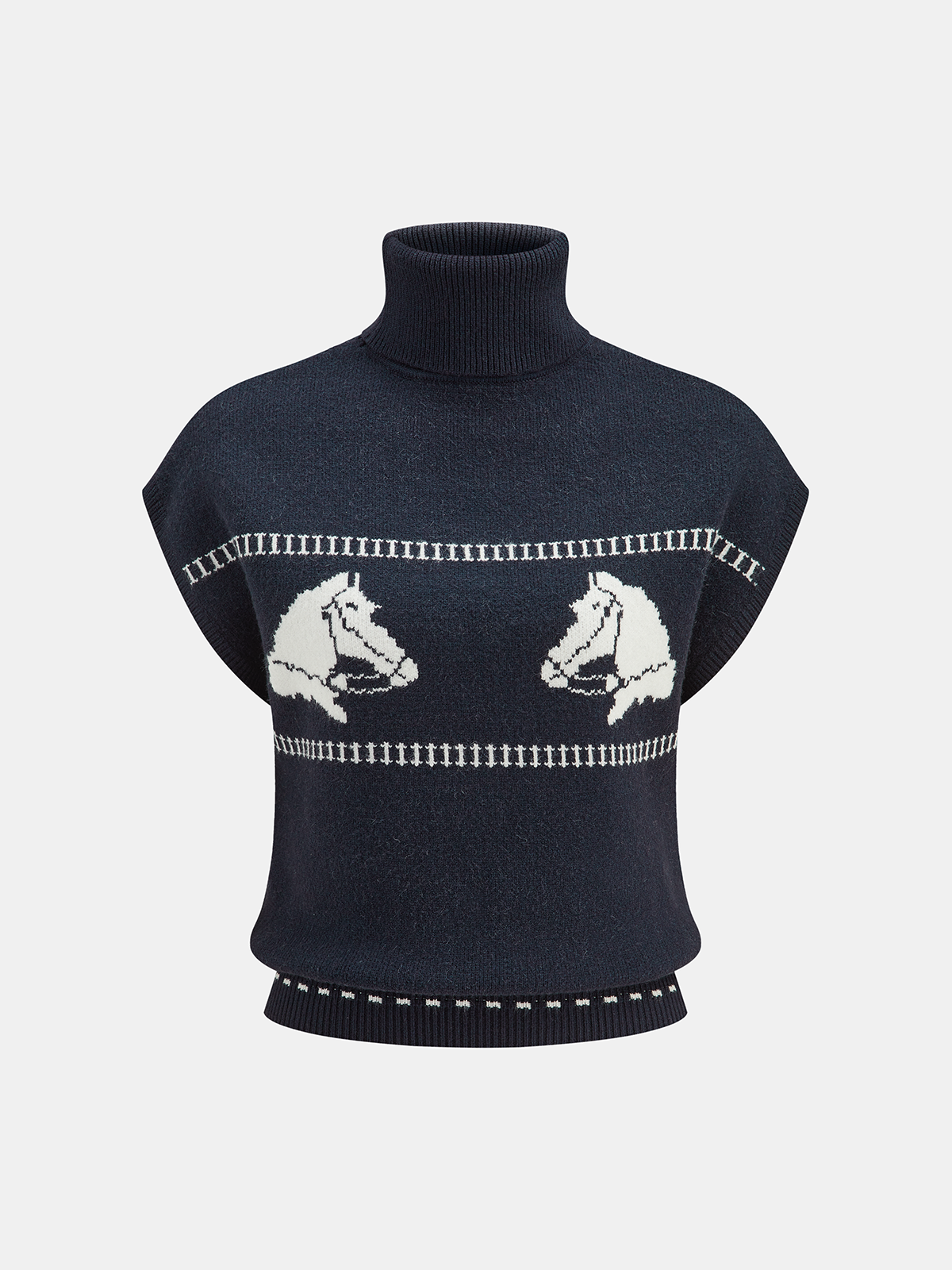 Horse-Pattern Cap Sleeve Turtleneck Sweater Vest for Women Comfort Fit