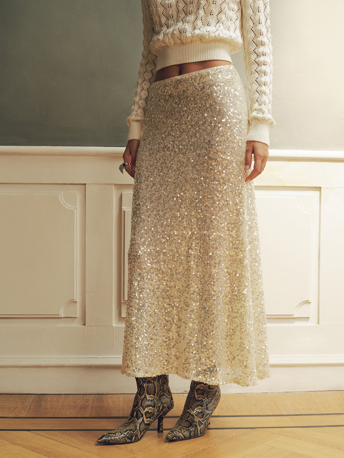 Sequin Mermaid Maxi Skirt Elegant Eveningwear Full-Length