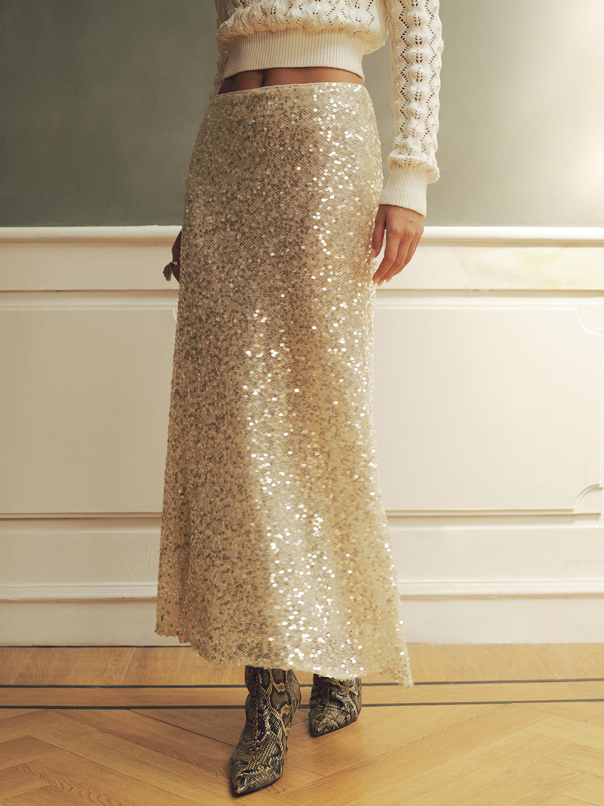 Sequin Mermaid Maxi Skirt Elegant Eveningwear Full-Length