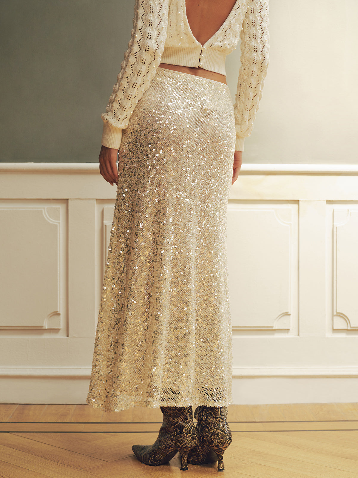 Sequin Mermaid Maxi Skirt Elegant Eveningwear Full-Length