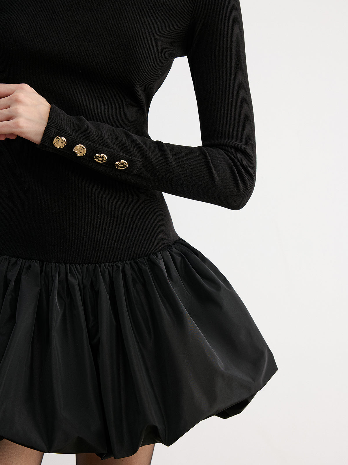 Bubble Hem Long-Sleeve Knit Mini Dress Comfy Casual Fall Wear
