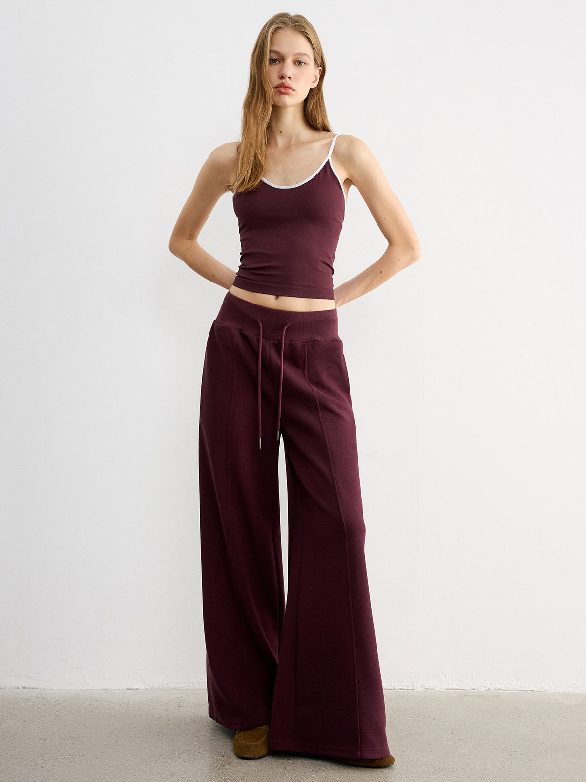 Drawstring Wide-Leg Knit Pants for Comfortable Casual Wear