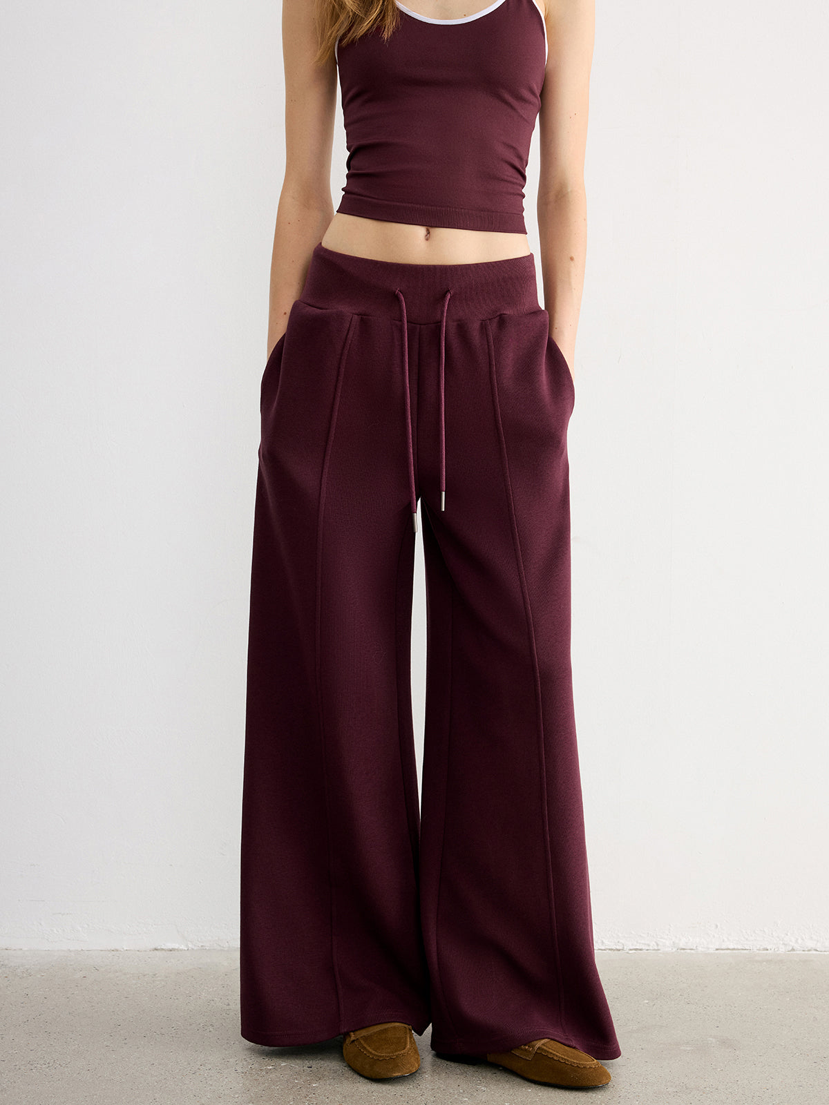 Drawstring Wide-Leg Knit Pants for Comfortable Casual Wear