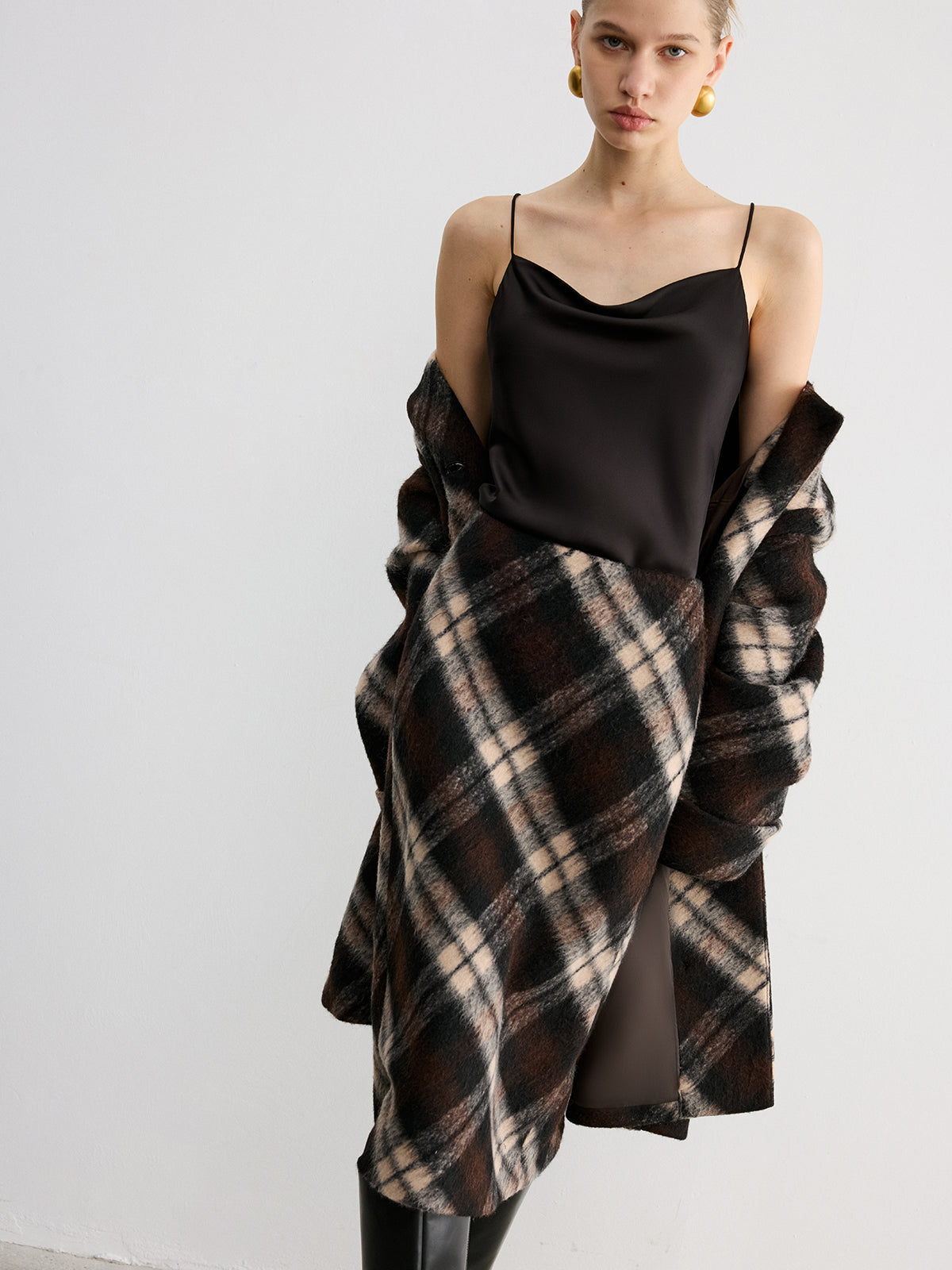 Plaid Wool-Blend Midi Pencil Skirt for Women Winter Wear