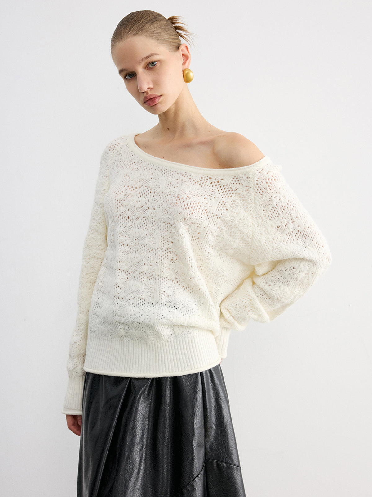 Off-Shoulder Open-Knit Sweater for Women Casual Style