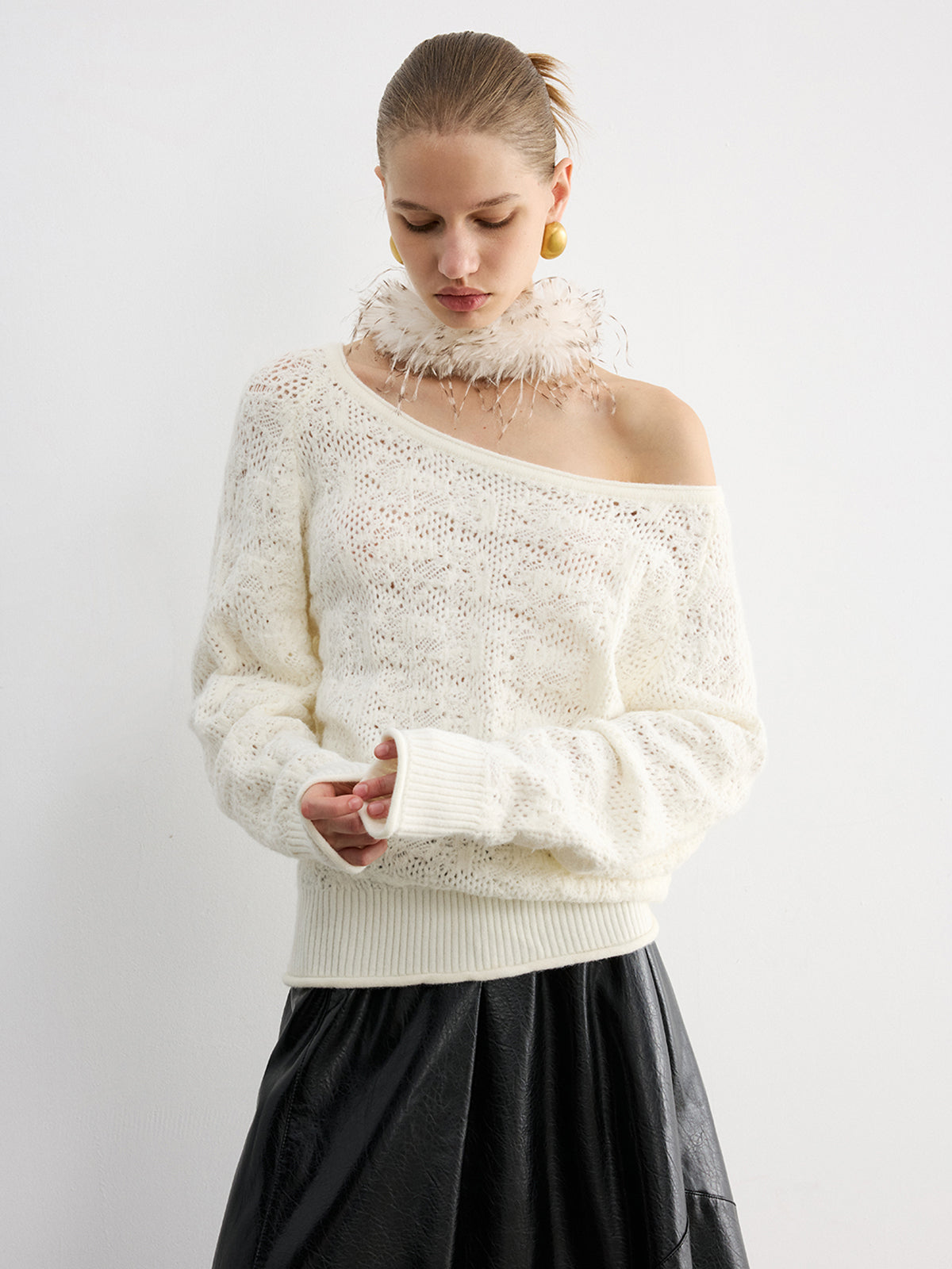 Off-Shoulder Open-Knit Sweater for Women Casual Style