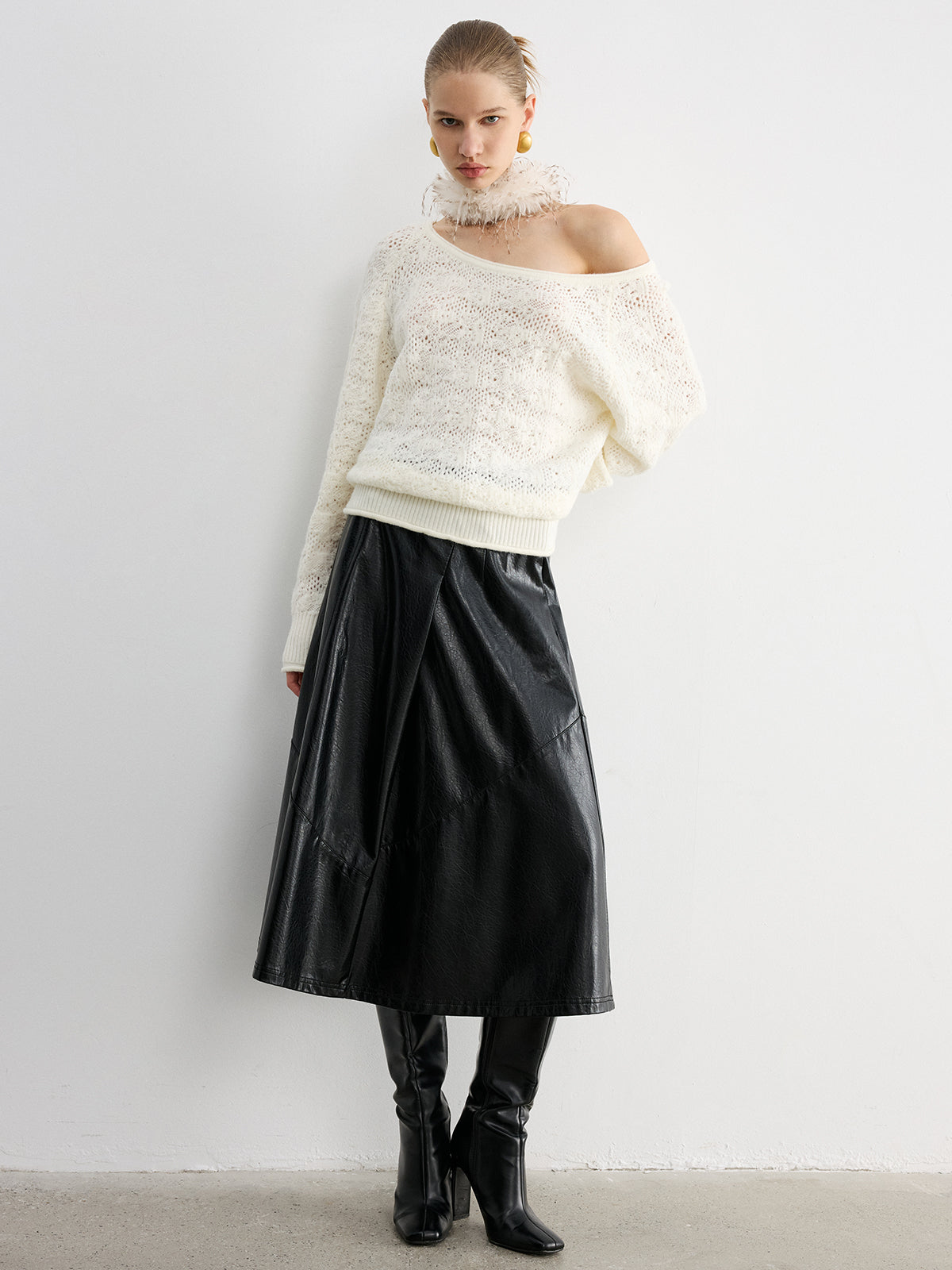 Off-Shoulder Open-Knit Sweater for Women Casual Style