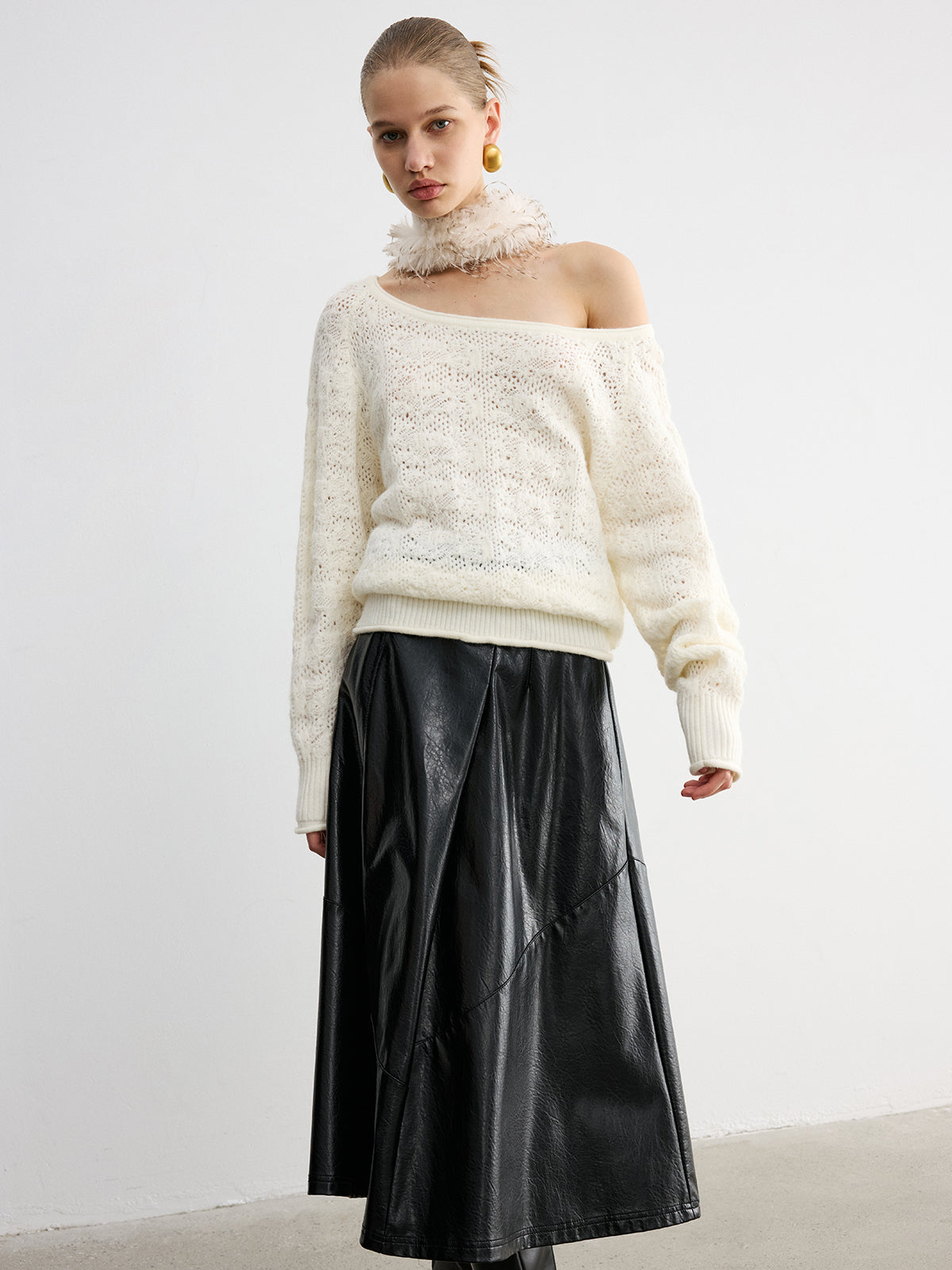 Off-Shoulder Open-Knit Sweater for Women Casual Style