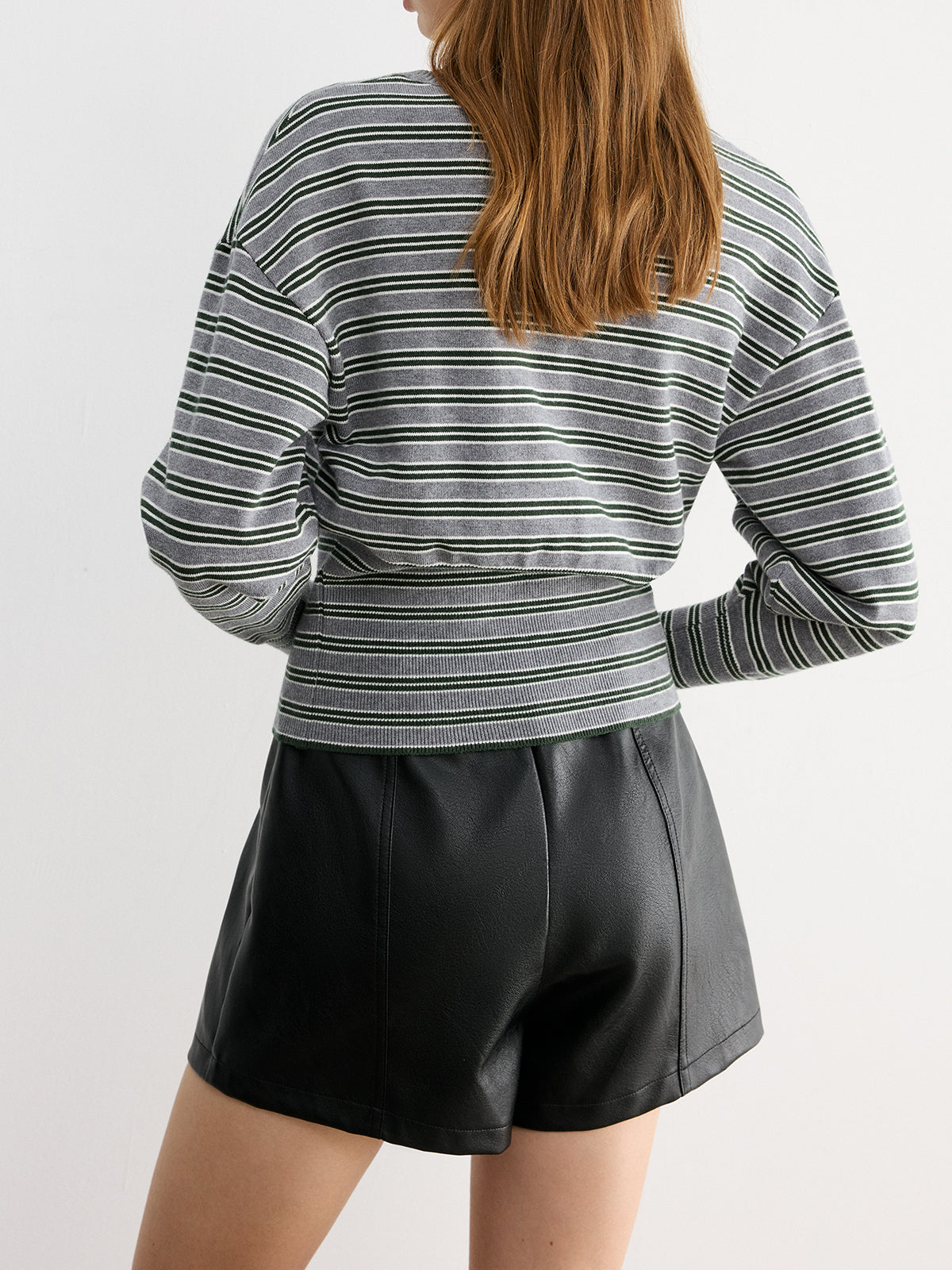 Waist Cinched Stripe Cardigan Lightweight Cotton Blend