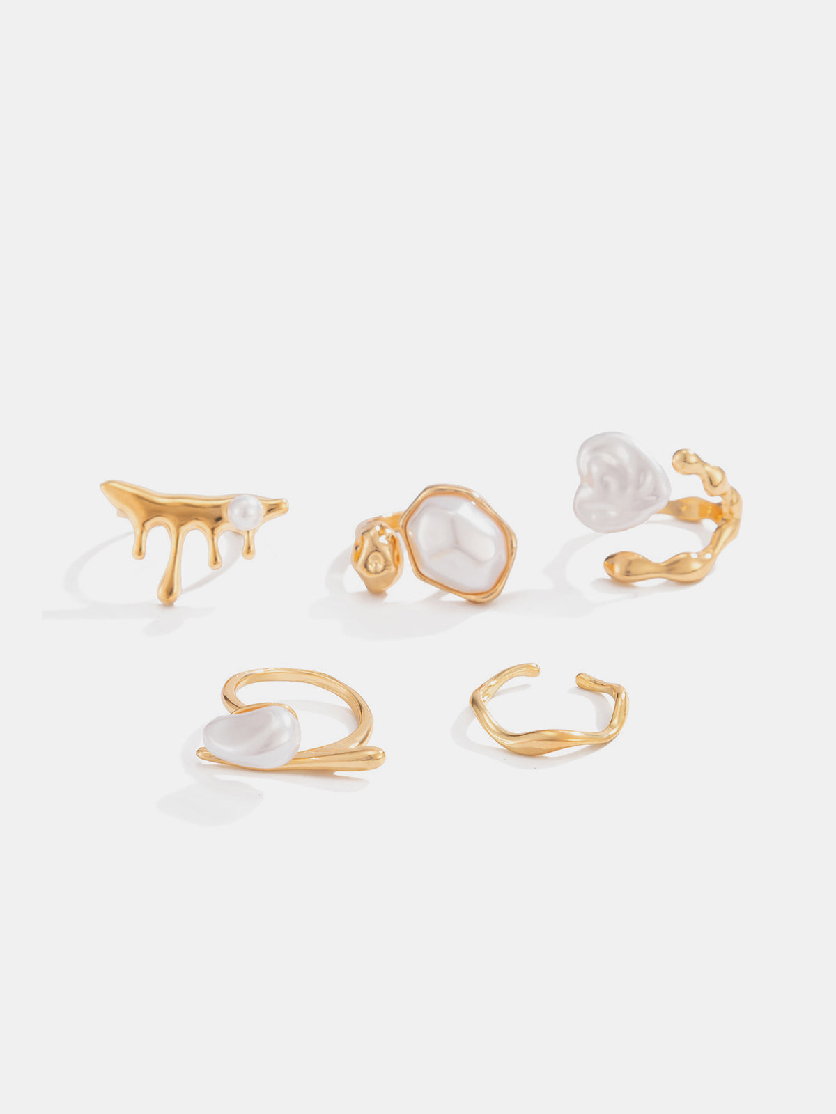 5pcs Golden Irregular Pearl Ring Set Unique Fashion Accessory Jewelry
