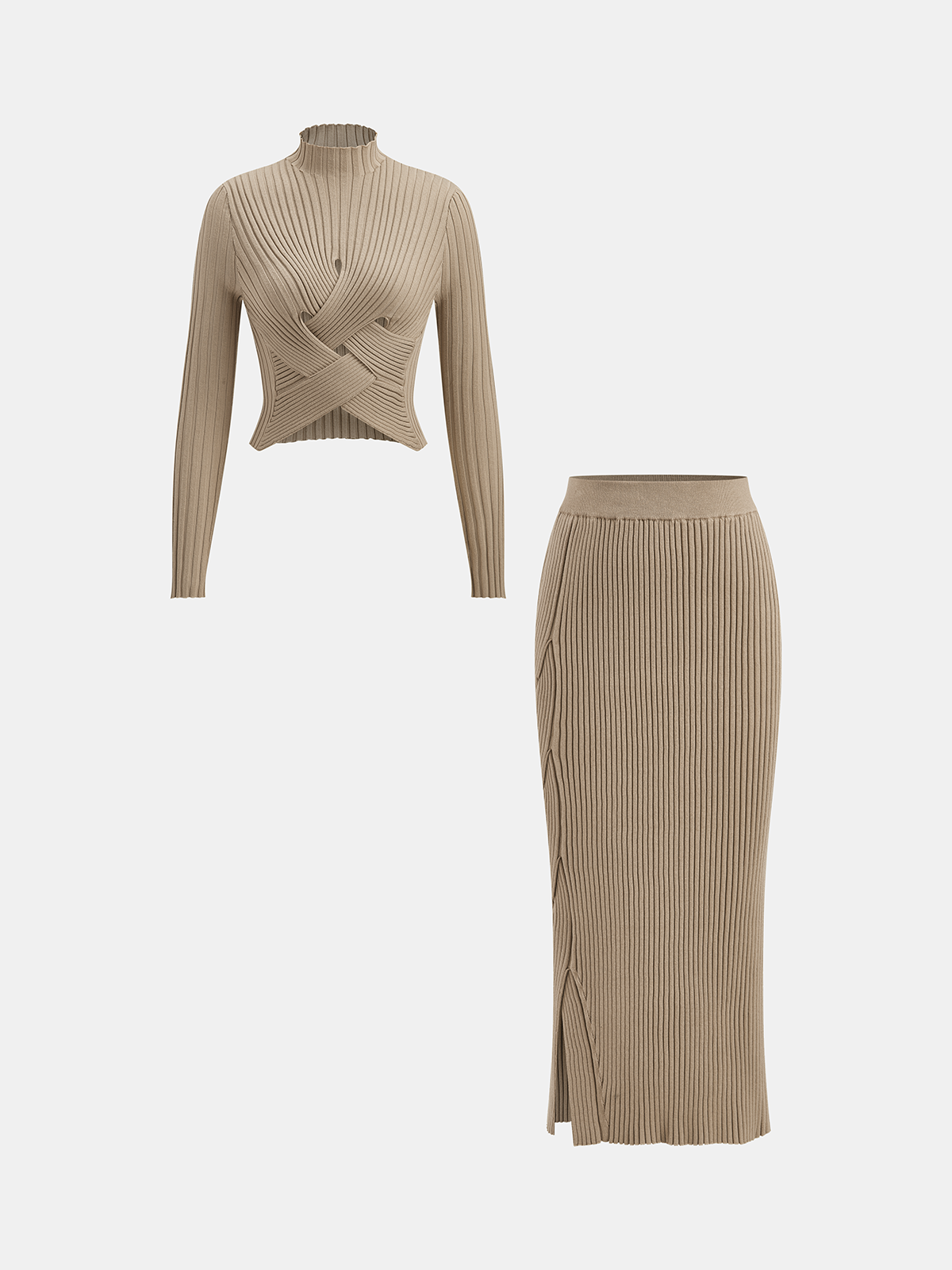Mock Neck Cross-Over Crop Top and Midi Skirt Set for Women Stylish Comfort