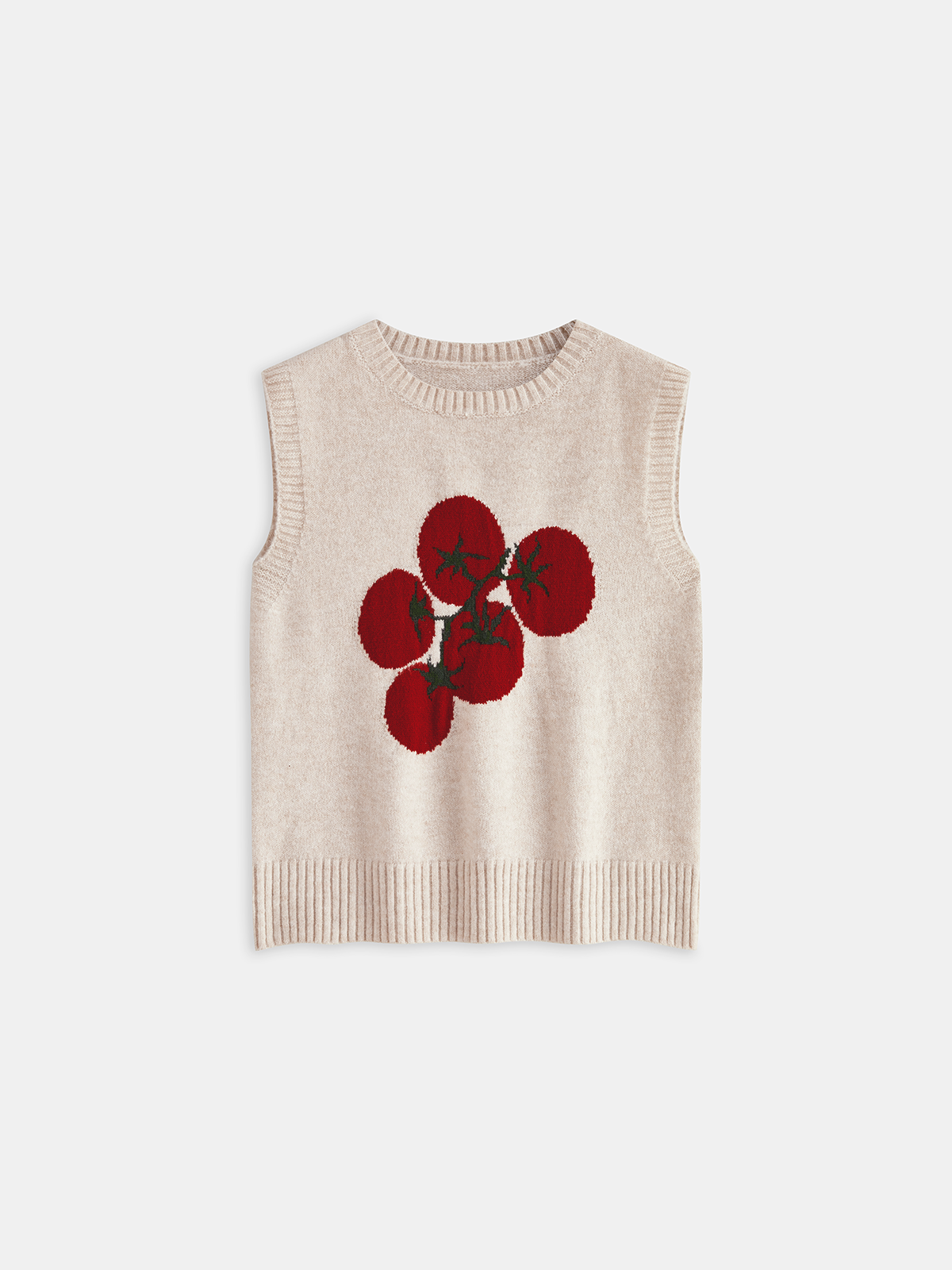 Tomato Patterned Wool Blend Knit Vest for Layering All Seasons