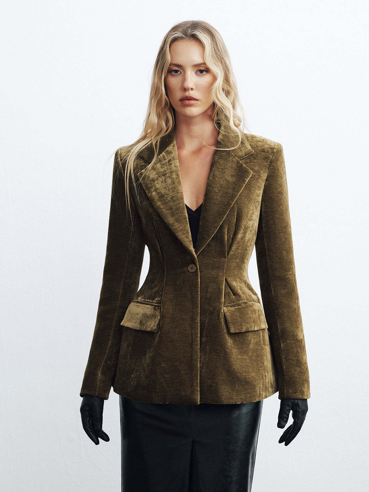Velvet Single Button Blazer Fashionable Elegant Office Wear