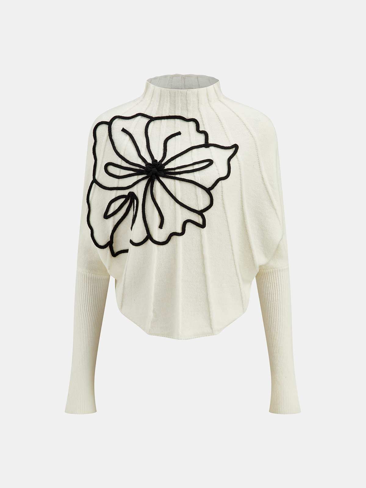 Floral Applique Knit Sweater for Women Soft Casual Pullover