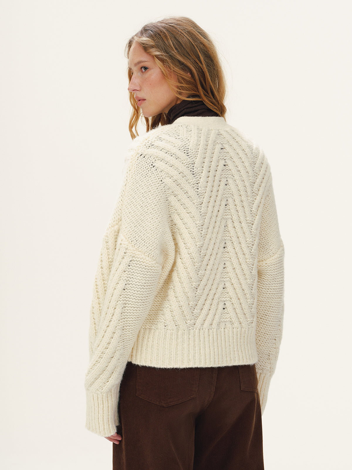 Wool Blend Cable Knit V-Neck Button Cardigan with Cozy Long Sleeves
