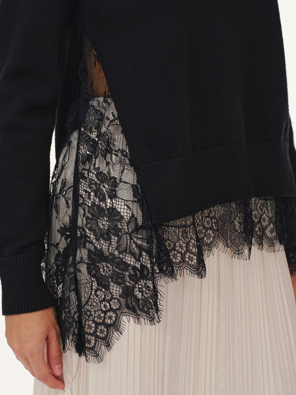 Lace Panel Knitted Sweater for Women Casual Fit