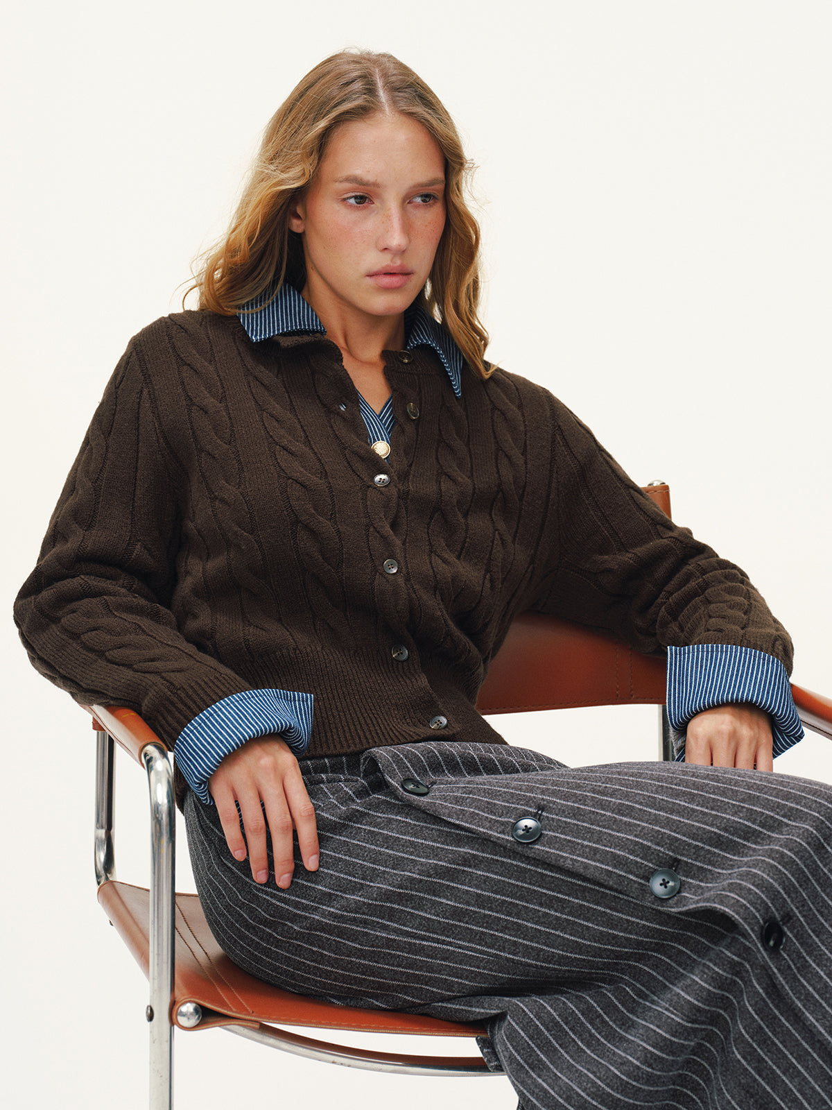 Button-Front Cable-Knit Cardigan with Cozy Pockets for Fall